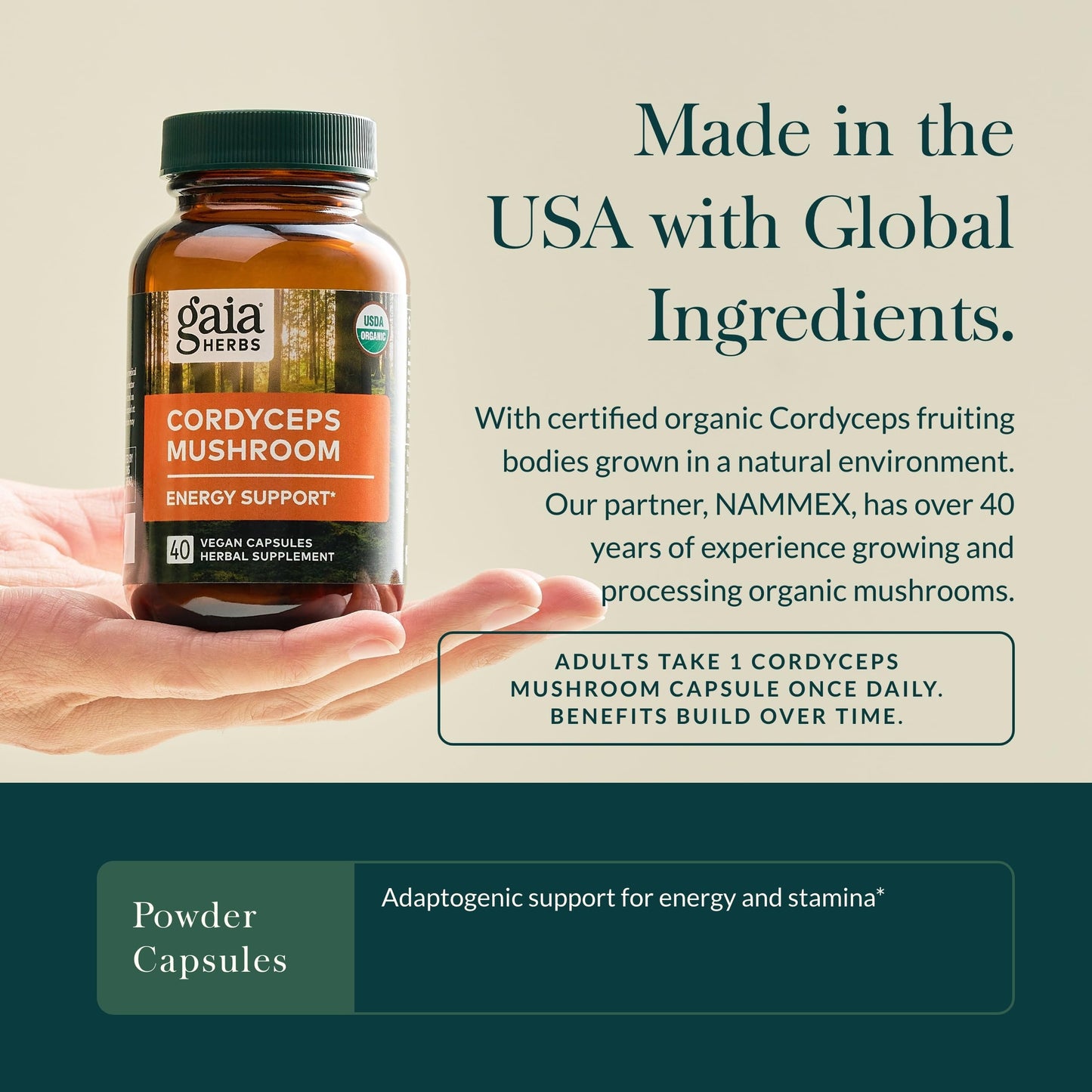 Gaia Herbs Cordyceps Mushroom – Energy & Endurance Support (40-Day, Vegan)