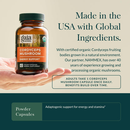 Gaia Herbs Cordyceps Mushroom – Energy & Endurance Support (40-Day, Vegan)