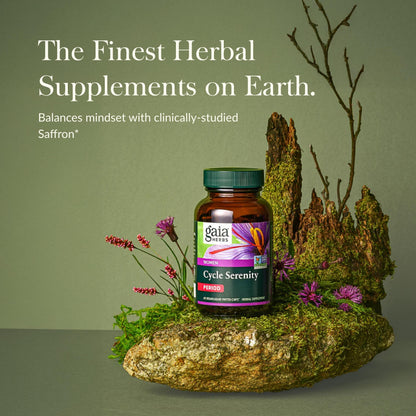 Gaia Herbs Cycle Serenity: Women's Hormonal Balance Supplement with Fenugreek, Saffron, Turmeric & Hawthorn | 60 Vegan Capsules