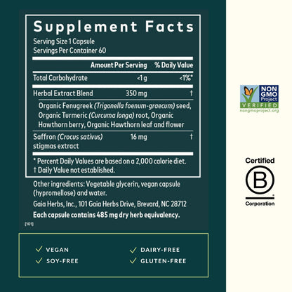 Gaia Herbs Cycle Serenity: Women's Hormonal Balance Supplement with Fenugreek, Saffron, Turmeric & Hawthorn | 60 Vegan Capsules