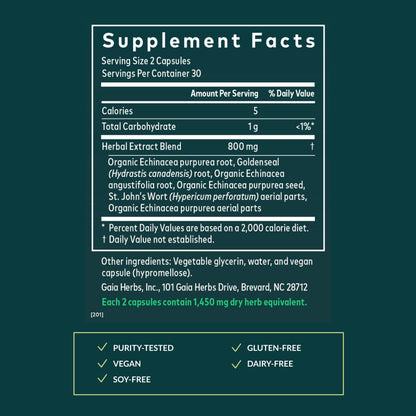 Gaia Herbs Echinacea Goldenseal - Immune Support & Respiratory Health - 60 vegan liquid phyto-capsules