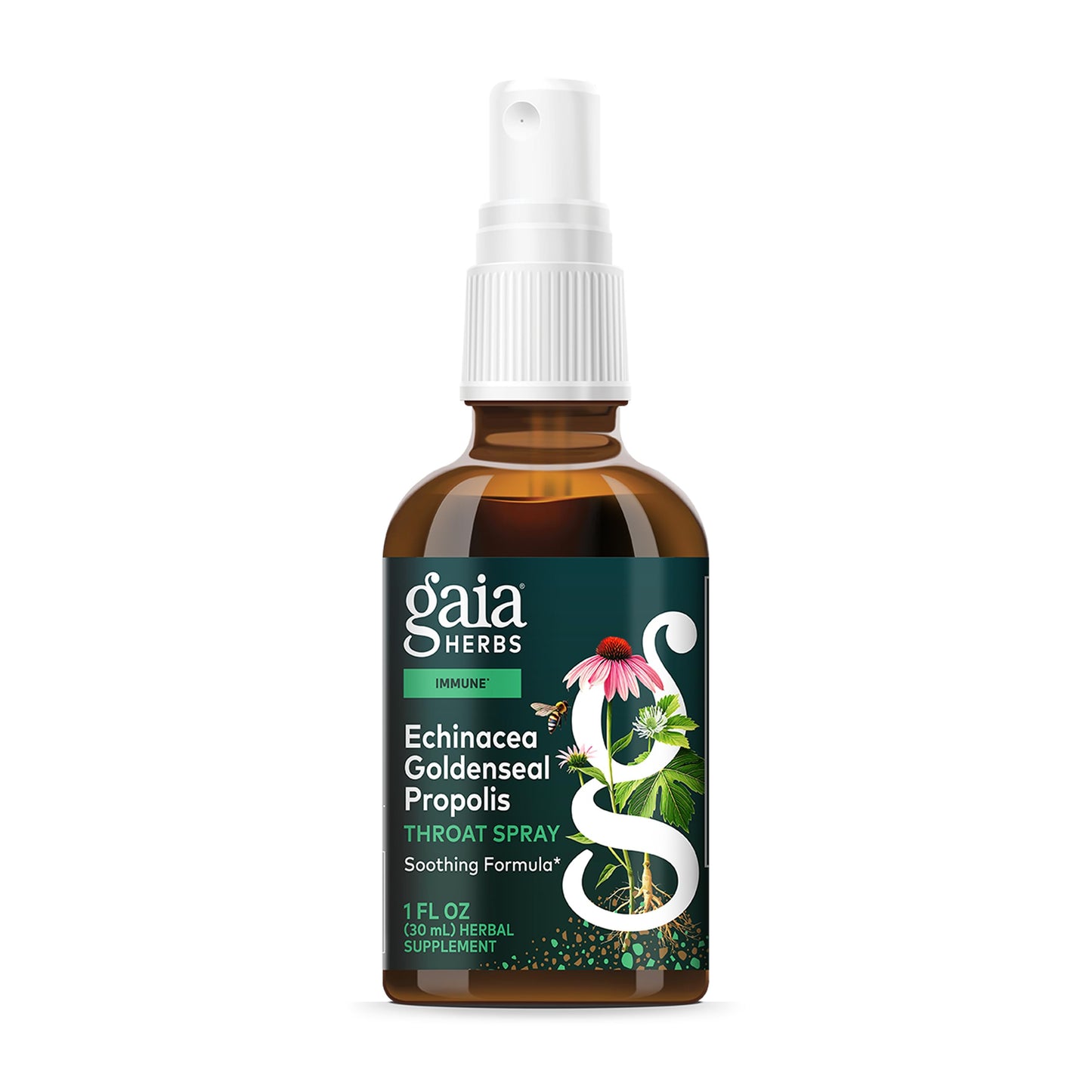 Gaia Herbs Echinacea Goldenseal Propolis Throat Spray – Immune Support (Organic 1 oz)