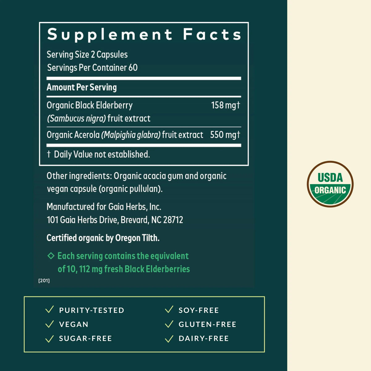 Gaia Herbs Black Elderberry – Daily Immune Support Capsules with Acerola (120 Vegan Capsules, 60 Servings) BritishVita | Premium UK Vitamins & Wellness Supplements