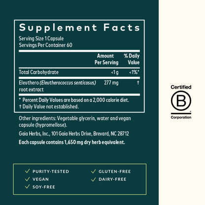 Gaia Herbs Eleuthero Root – Energy, Stamina & Mental Endurance Support | 60 Vegan Liquid Phyto-Capsules