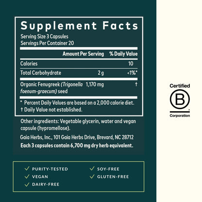 Gaia Herbs Fenugreek Seed – Supports Lactation & Breast Milk Production | 60 Vegan Capsules