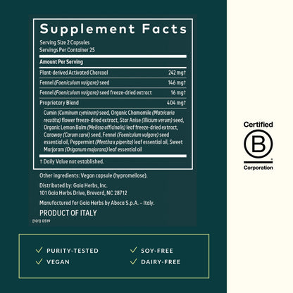 Gaia Herbs Gas & Bloating - Relief from Occasional Gas & Bloating with Activated Charcoal, Fennel & Chamomile | 50 Vegan Capsules