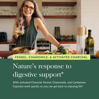 Gaia Herbs Gas & Bloating - Relief from Occasional Gas & Bloating with Activated Charcoal, Fennel & Chamomile | 50 Vegan Capsules
