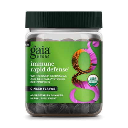 Gaia Herbs Organic Immune Rapid Defense Gummies - Propolis, Ginger & Echinacea - 60 Vegan