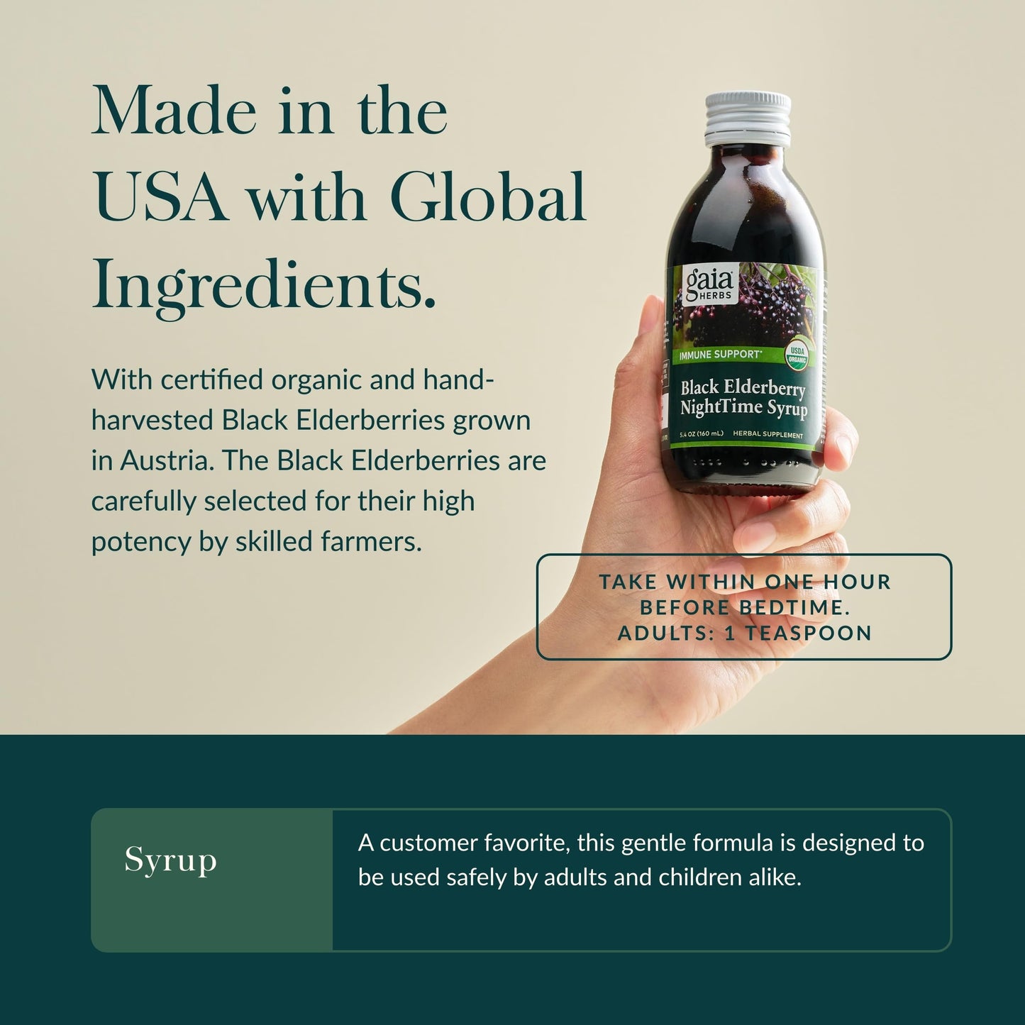 Gaia Herbs Black Elderberry NightTime Syrup – Immune Support & Restful Sleep | 5.4 Fl Oz (32-Day Supply)