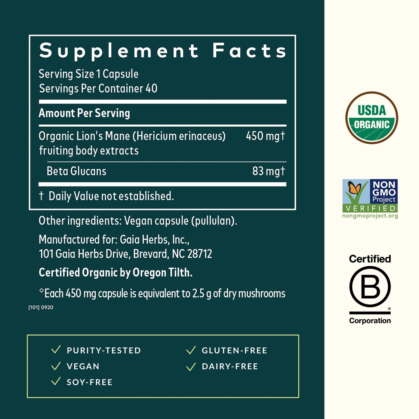 Gaia Herbs Lion’s Mane Mushroom – Brain & Nerve Health Support* | 40 Vegan Capsules
