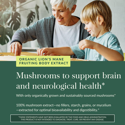 Gaia Herbs Lion's Mane Mushroom – Organic Brain Support Gummies, Gluten Free, Soy Free & Dairy Free, 60 Vegan Gummies (30 Servings)