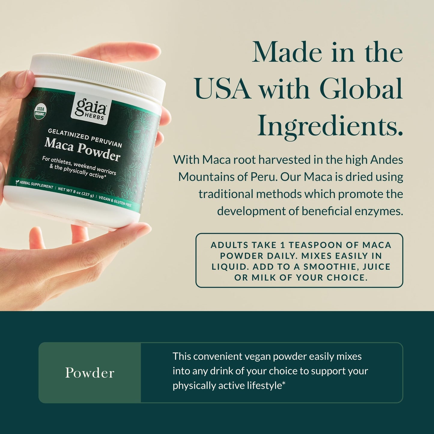 Gaia Herbs Maca Powder – Organic Energy & Stamina (8 oz, 69-Day Supply)