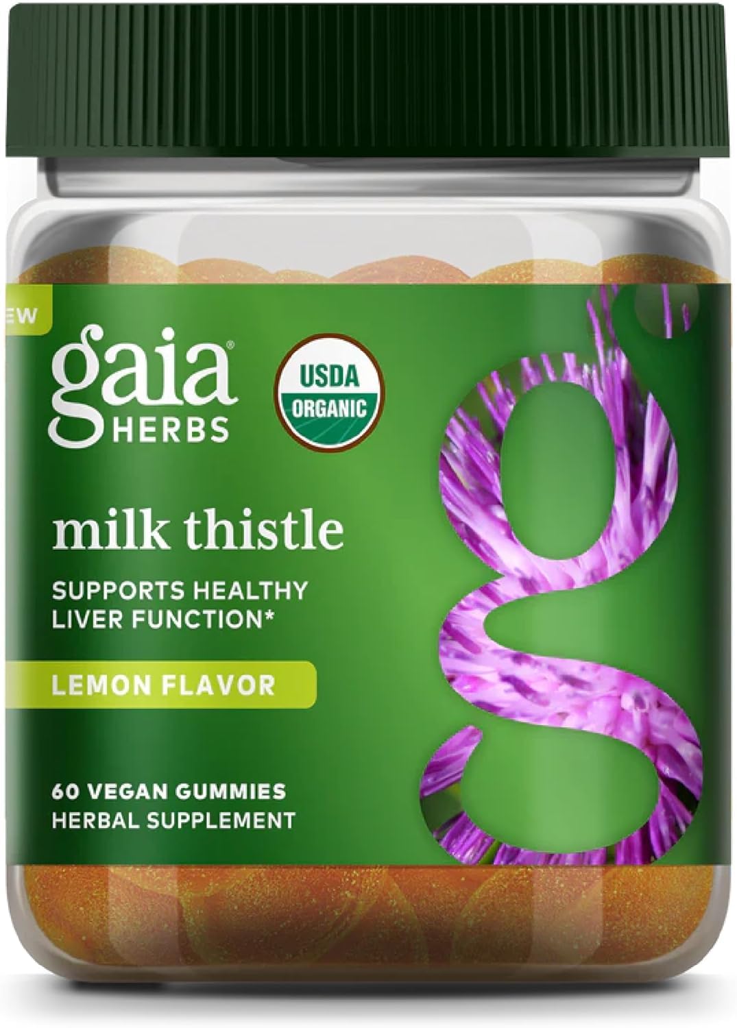 Gaia Herbs Milk Thistle Gummies - Lemon Flavor, Vegan Liver Support & Detox (60 Gummies)