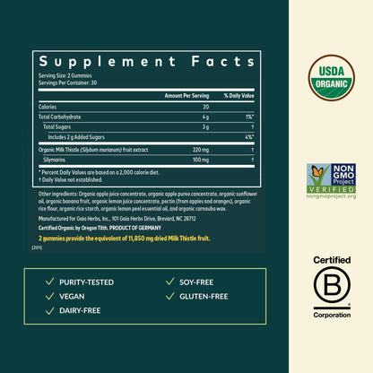 Gaia Herbs Milk Thistle Gummies - Lemon Flavor, Vegan Liver Support & Detox (60 Gummies)