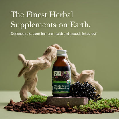 Gaia Herbs Black Elderberry NightTime Syrup – Immune Support & Restful Sleep | 5.4 Fl Oz (32-Day Supply)