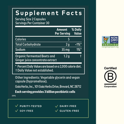 Gaia Herbs Ginger-Beet Postbiotic – Gut & Heart Health Support