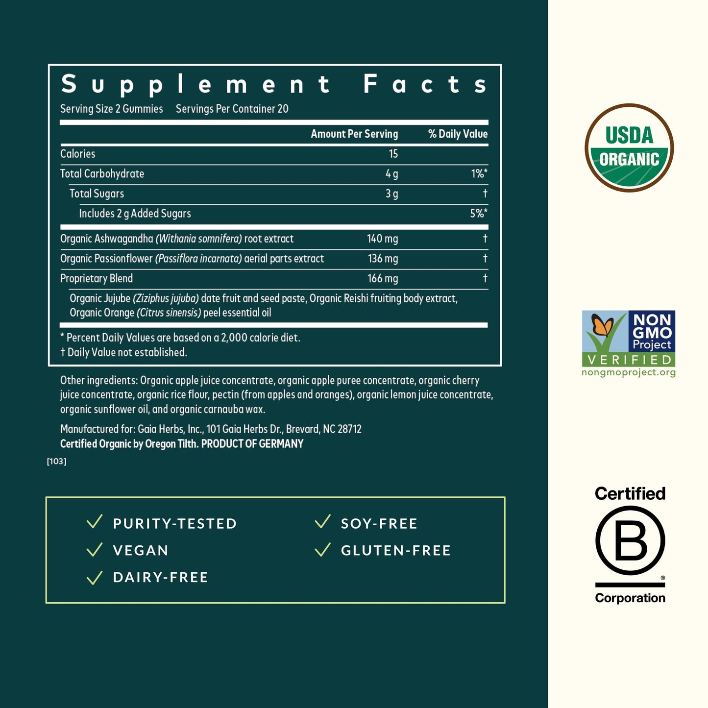 Gaia Herbs Organic Sleep Gummies - Ashwagandha, Reishi, Passionflower | 40 Count | Vegan