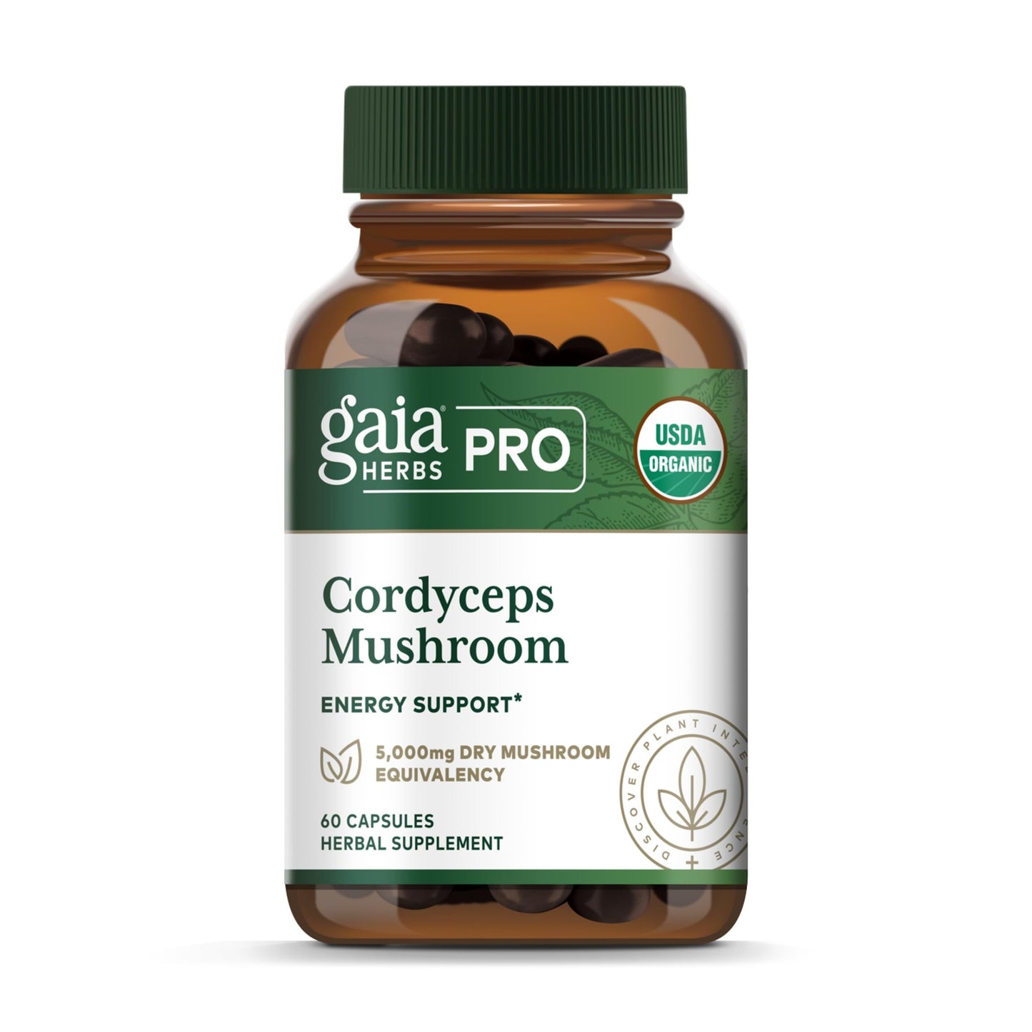 GAIA HERBS PRO Cordyceps Mushroom - 60 Caps | 5,000 mg per 2 Caps | Adaptogenic Energy