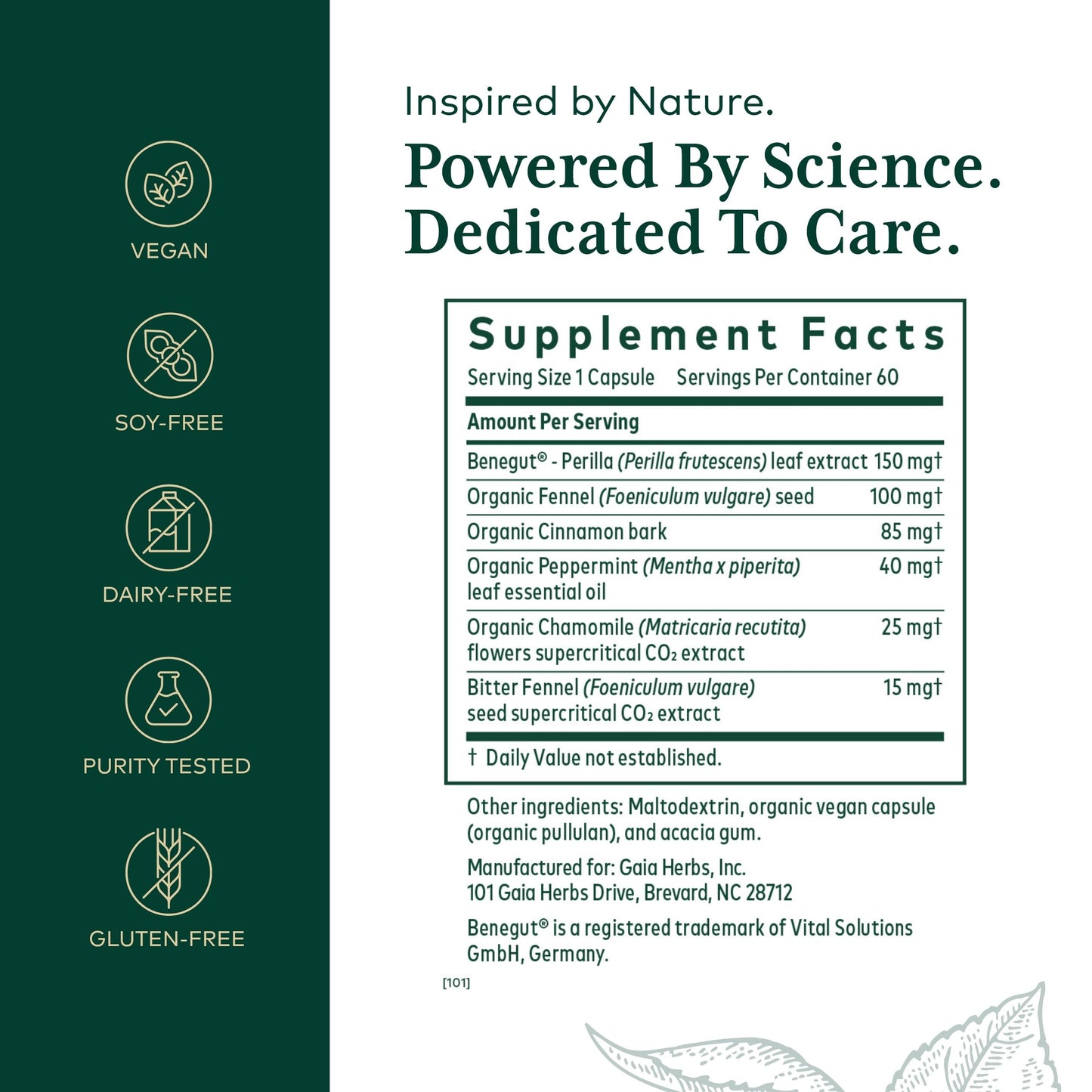 GAIA Herbs PRO GI-BFF Digestive Health | Benegut, Organic Fennel & Cinnamon Bark - 60 Caps