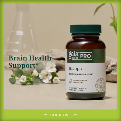 GAIA HERBS PRO Bacopa – Brain Health & Nootropic Support – 60 Liquid Phyto-Caps (30 Servings)