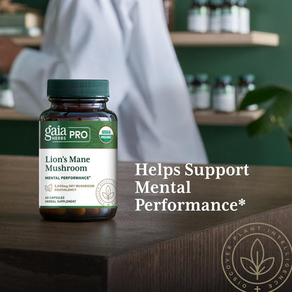 Gaia Herbs PRO Lions Mane Mushroom - Brain Health, 2,500mg/Serving, 60 Capsules, Organic