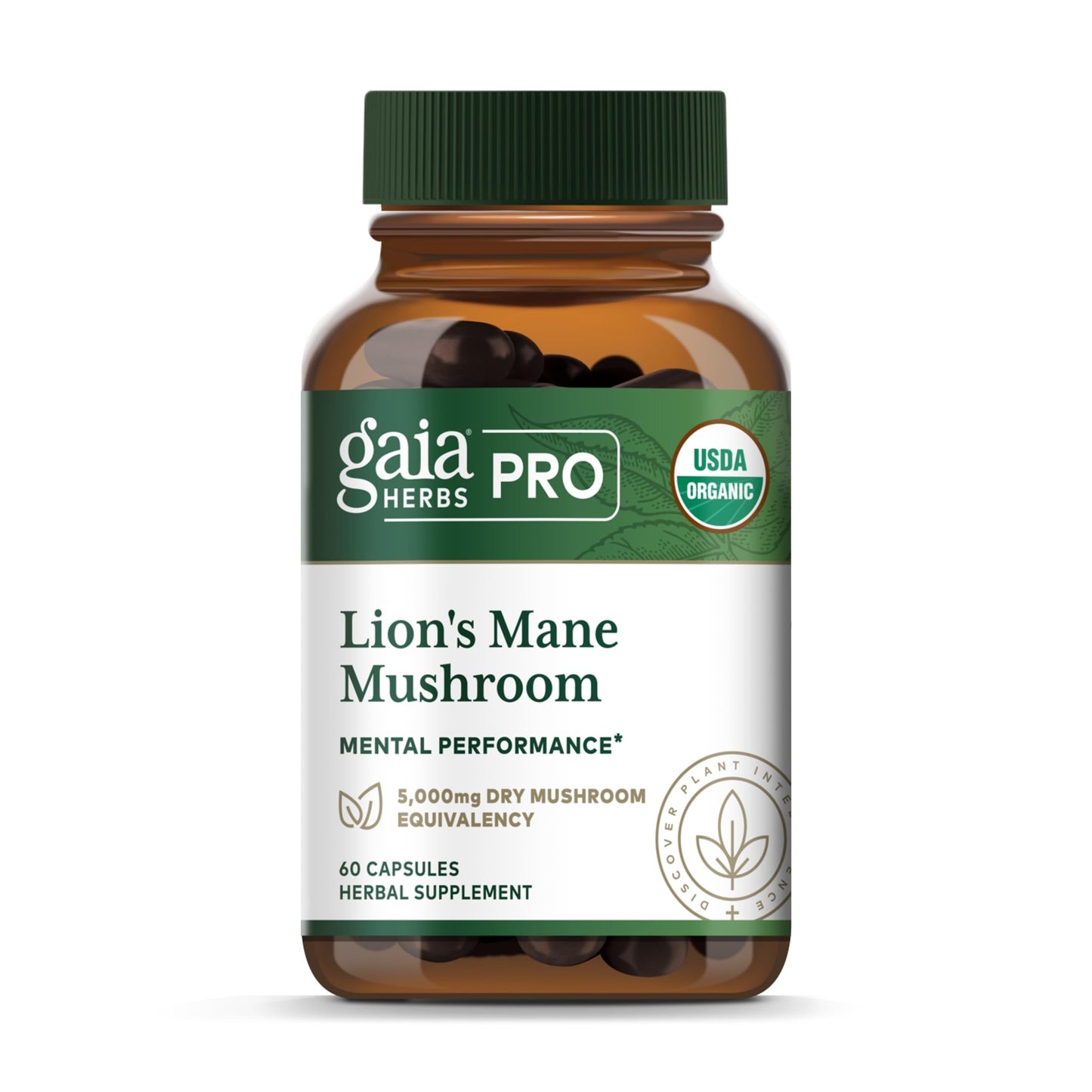 Gaia Herbs PRO Lions Mane Mushroom - Brain Health, 2,500mg/Serving, 60 Capsules, Organic