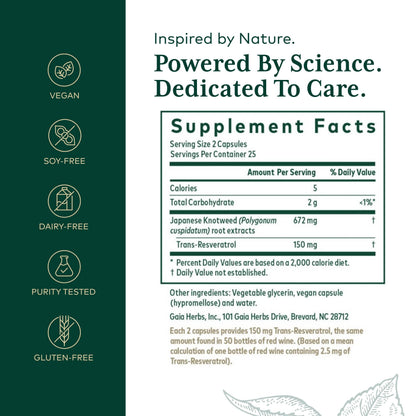 Gaia Herbs PRO Resveratrol 150 – Heart Health & Immune Support (Vegan, Soy-Free, Gluten-Free) | 50 Liquid Phyto-Caps