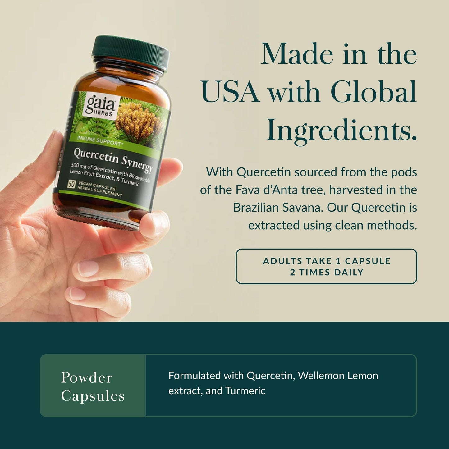 Gaia Herbs Quercetin Synergy - Immunity Support with Lemon Extract - 50 Vegan Capsules