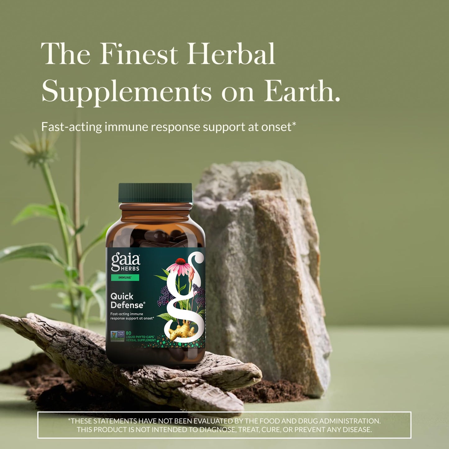 Gaia Herbs Quick Defense - Fast-Acting Immune Support Supplement* - Echinacea, Black Elderberry, Ginger & Andrographis - 80 Vegan Liquid Phyto-Caps (40 Servings)