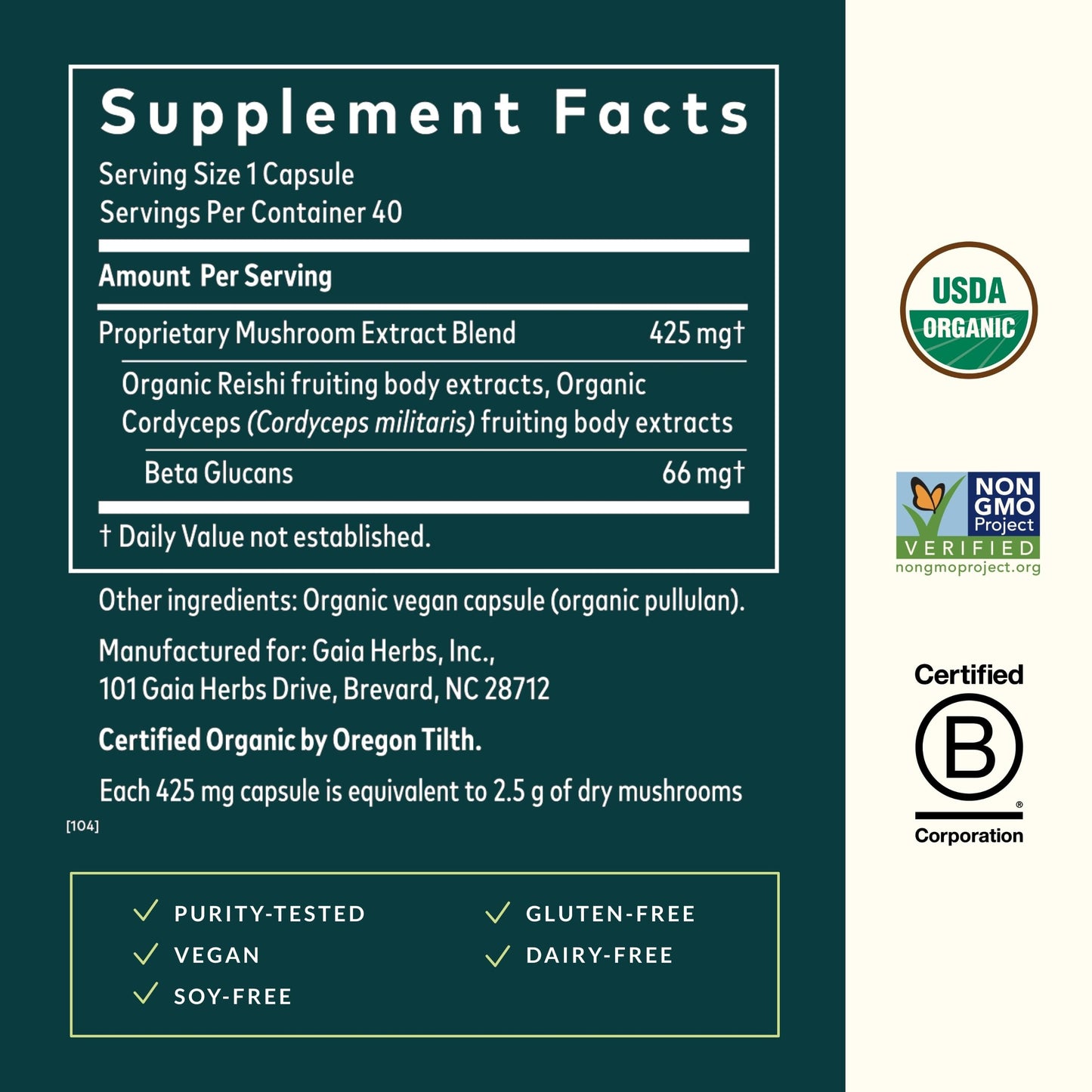 Gaia Herbs Respiratory Mushroom Blend - Immune Support & Lung Health (40 Vegan Capsules)
