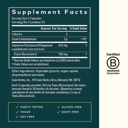Gaia Herbs Resveratrol 150 mg – Beauty & Radiance Antioxidant Support (50 Liquid Phyto-Capsules)