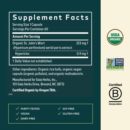 Gaia Herbs St. John's Wort - Stress Support Supplement* - 60 Vegan Capsules (20-Day Supply)