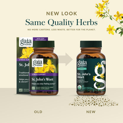 Gaia Herbs St. John's Wort - Stress Support Supplement* - 60 Vegan Capsules (20-Day Supply)