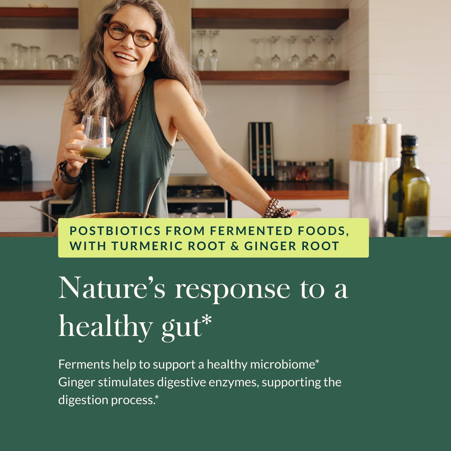Gaia Herbs Ginger-Turmeric Postbiotic – Premium Digestive Support (Fermented Turmeric & Ginger) – 60 Vegan Capsules