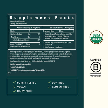 Gaia Herbs Organic Immune Rapid Defense Gummies - Propolis, Ginger & Echinacea - 60 Vegan