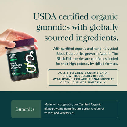 GaiaKids Black Elderberry Daily Gummies for Kids | Immune Support | Organic Elderberries | 40 Gummies