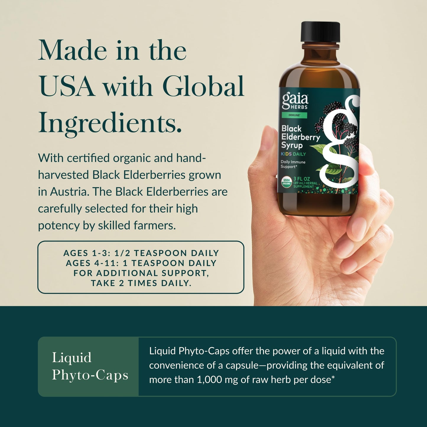 GaiaKids Black Elderberry Syrup for Kids | Gaia Herbs - USDA Organic, 3 fl oz