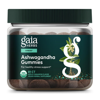 Gaia Herbs Organic Ashwagandha Gummies – Stress Support* | Cinnamon & Ginger | Gluten Free & Vegan | 81 Count