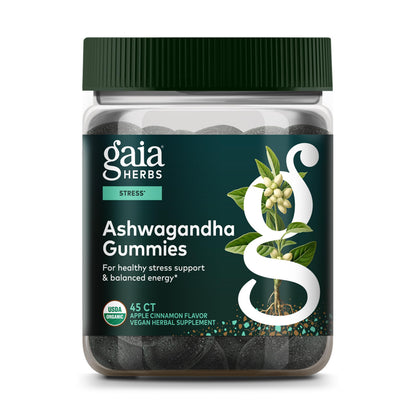 Gaia Herbs Organic Ashwagandha Gummies - Stress Support* | Cinnamon & Ginger - Gluten Free & Vegan - 45 Count