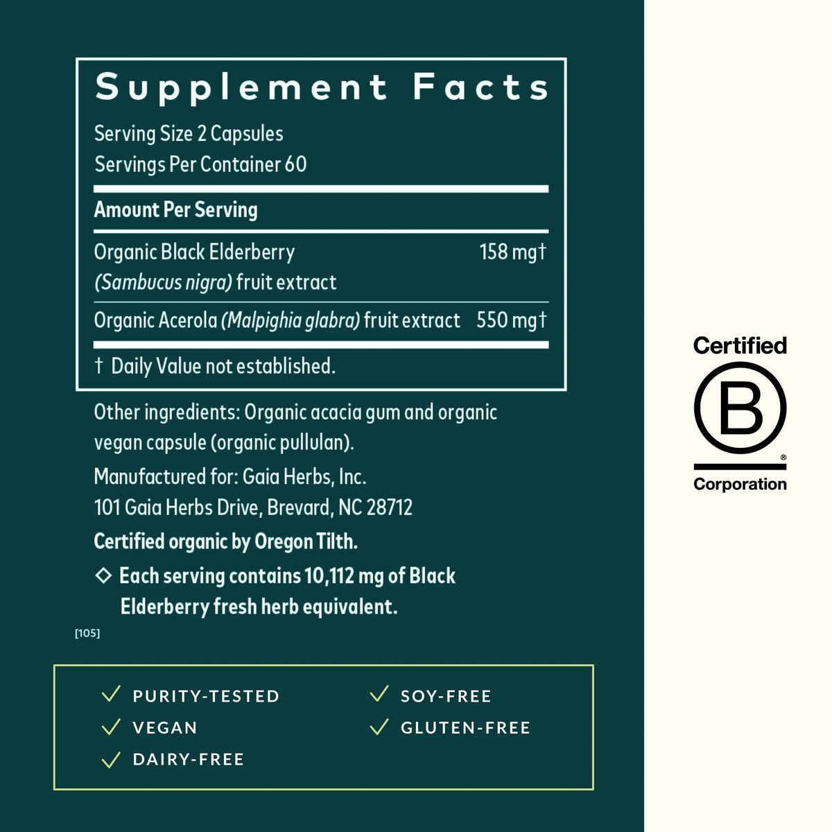 Gaia Herbs Black Elderberry – Daily Immune Support Capsules with Acerola (120 Vegan Capsules, 60 Servings) BritishVita | Premium UK Vitamins & Wellness Supplements
