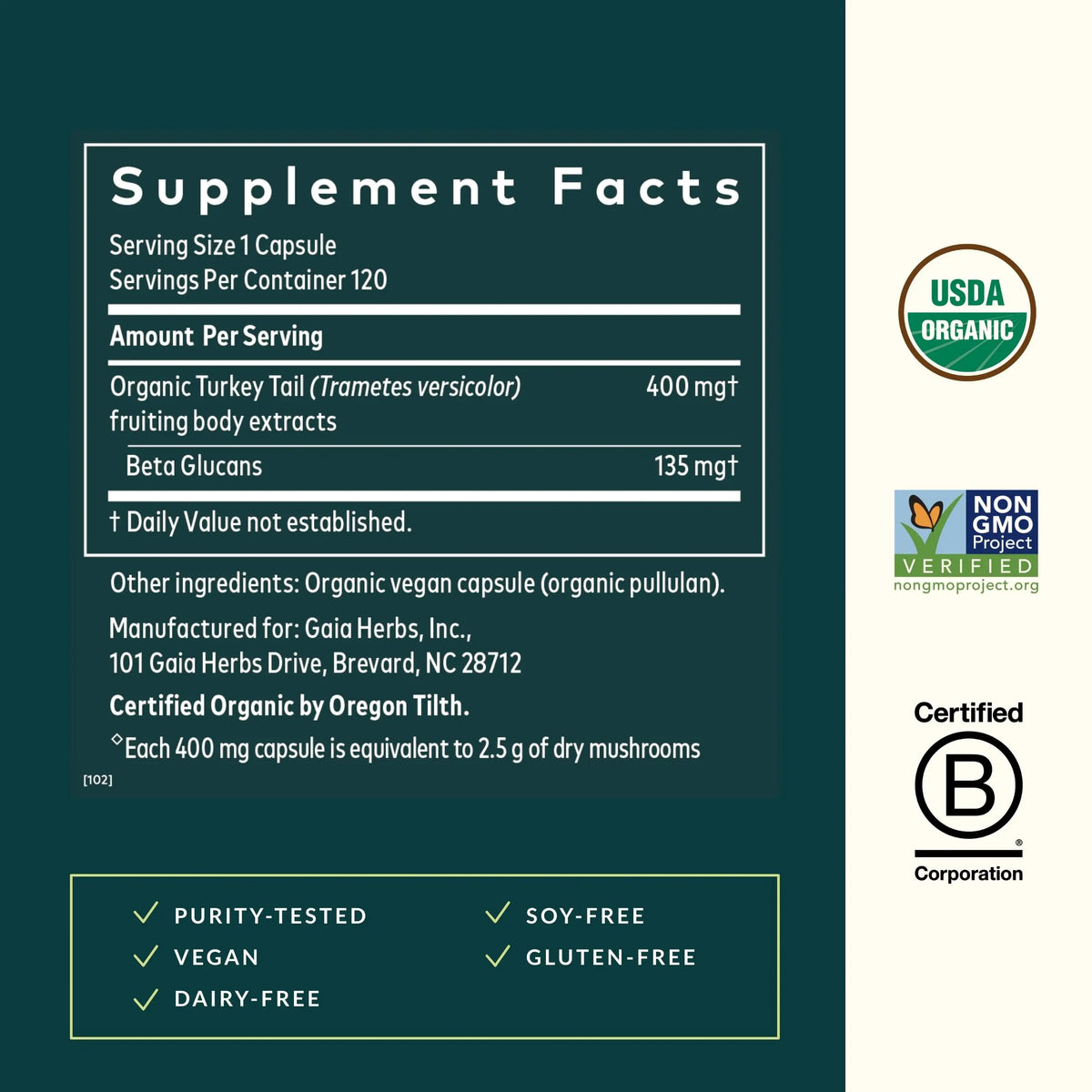 Gaia Herbs Turkey Tail Mushroom – Immune Support & Liver Health, 120 Vegan Capsules BritishVita | Premium UK Vitamins & Wellness Supplements