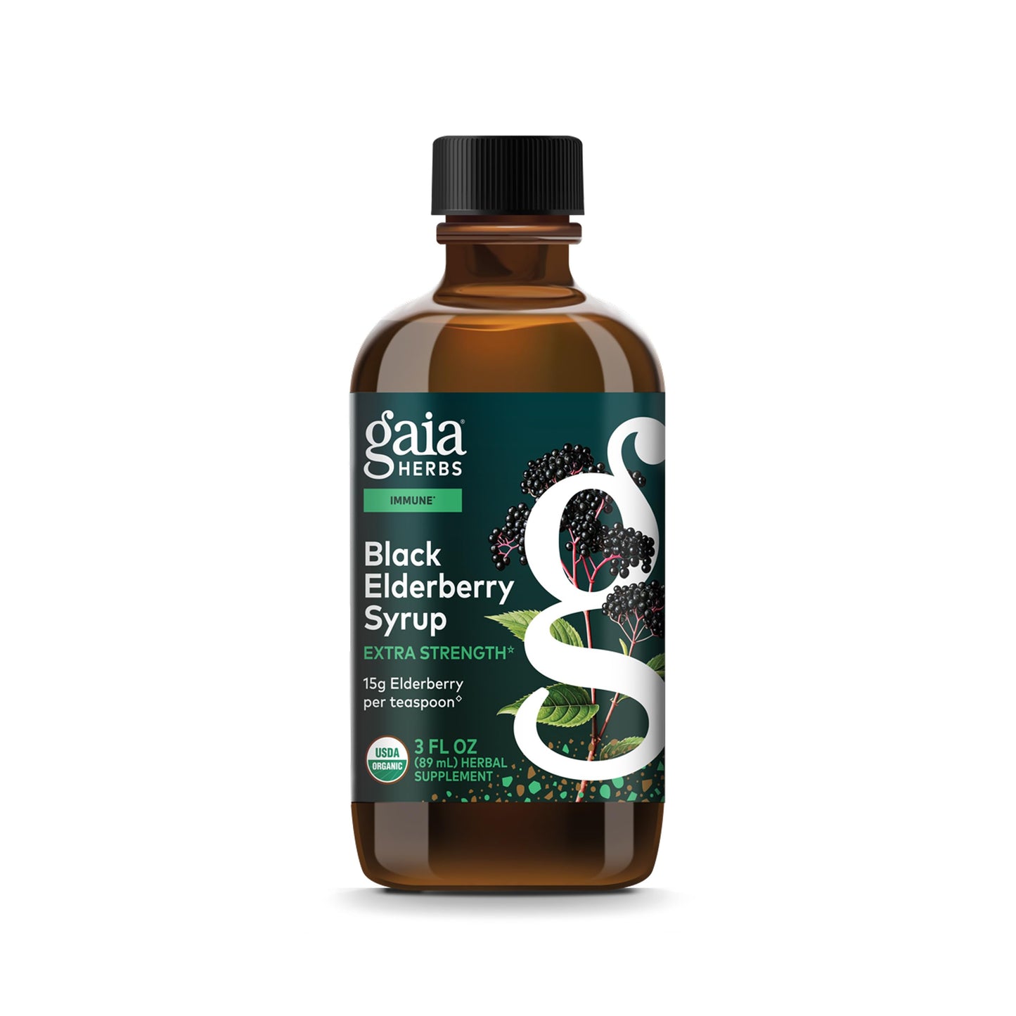 Gaia Herbs Black Elderberry Syrup - Organic Immune Support (3 oz, 18-Day Supply)