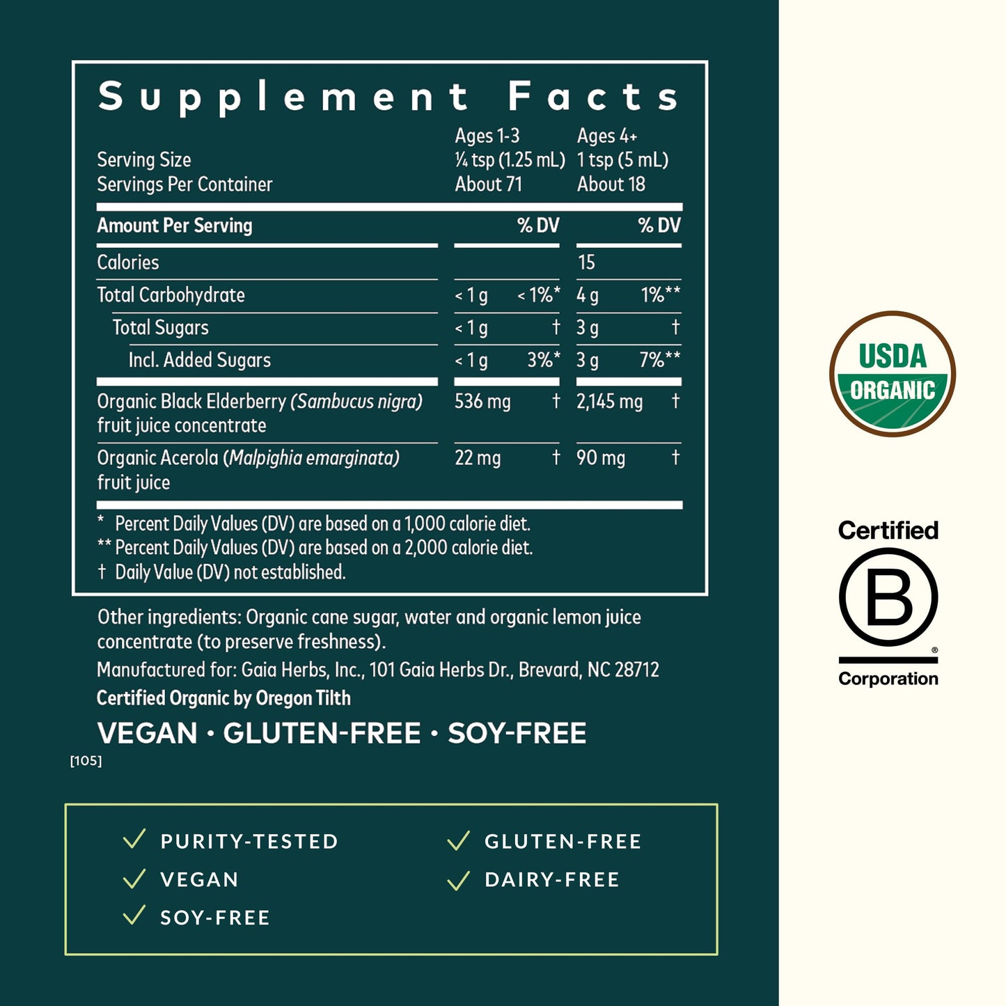 Gaia Herbs Black Elderberry Syrup - Organic Immune Support (3 oz, 18-Day Supply)