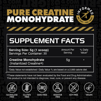 Gains in Bulk Instantized Creatine Monohydrate – Soluble, Unflavored Powder for Women and Men | 30 Servings