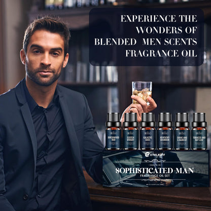Men Essential Oils Set - Top 6 Gentlemen's Fragrance Oils for Diffuser, Candle & Soap Making