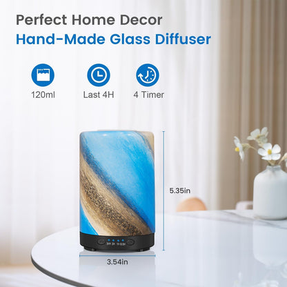 Essential Oil Diffuser 120 ml Galaxy Mist – Glass Ultrasonic Diffuser, 7 LED Colors, Auto Shut-Off, 4 Timers