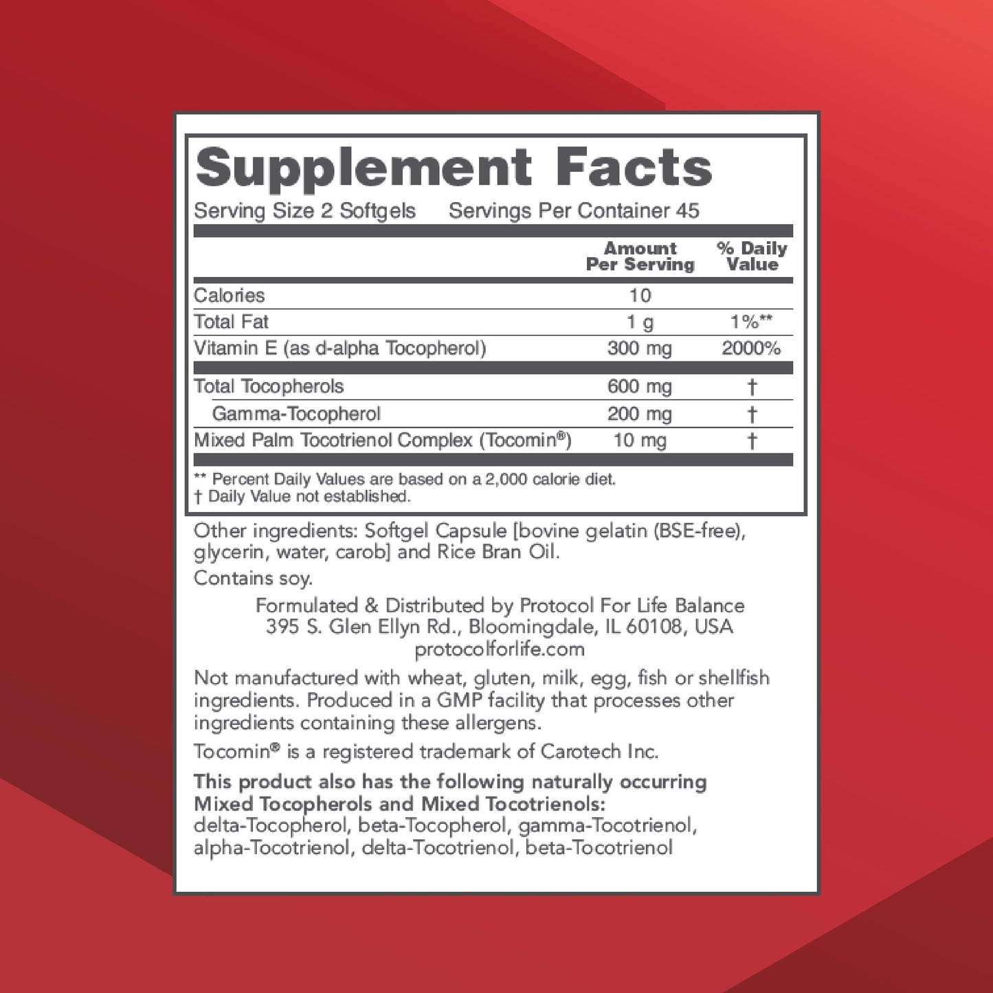 Protocol for Life Balance Gamma E Toco Complex - Vitamin E 300 mg | Antioxidant Support | Tocotrienols | Halal & Dairy Free | 90 Softgels