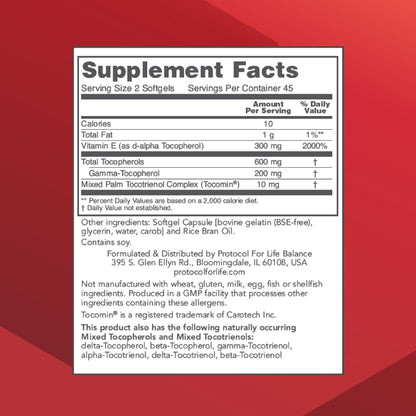 Protocol for Life Balance Gamma E Toco Complex - Vitamin E 300 mg | Antioxidant Support | Tocotrienols | Halal & Dairy Free | 90 Softgels