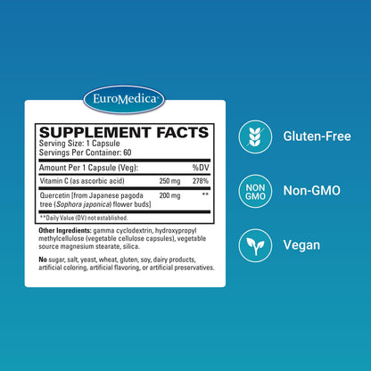 EuroMedica Quercetin Plus Vitamin C - Immune Support & Respiratory Health | 60 Capsules