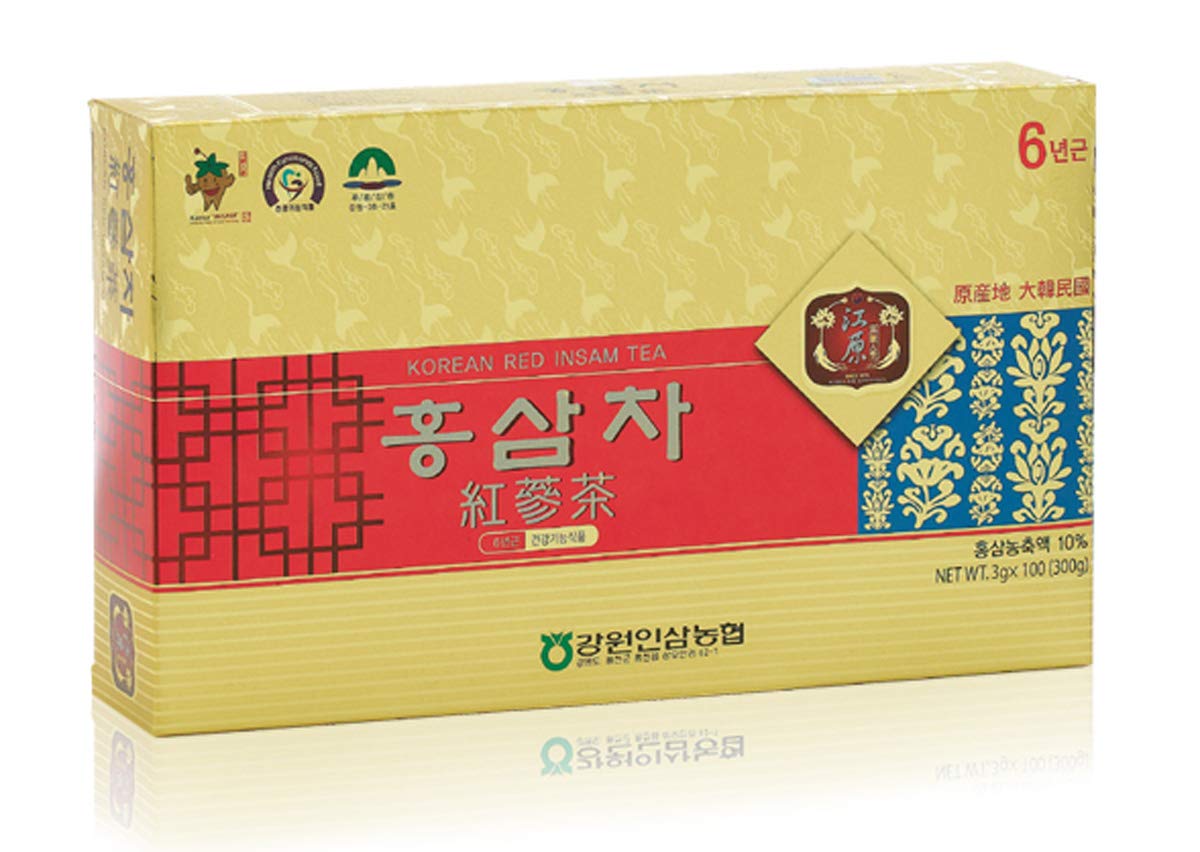 Gangwoninsam Korean Red Ginseng Tea – 6-Year-Old Red Ginseng, 3g x 100, Individually Packaged